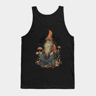 Lord Of The Shrooms - dark gnome wizard fantasy mushroom illustration Tank Top